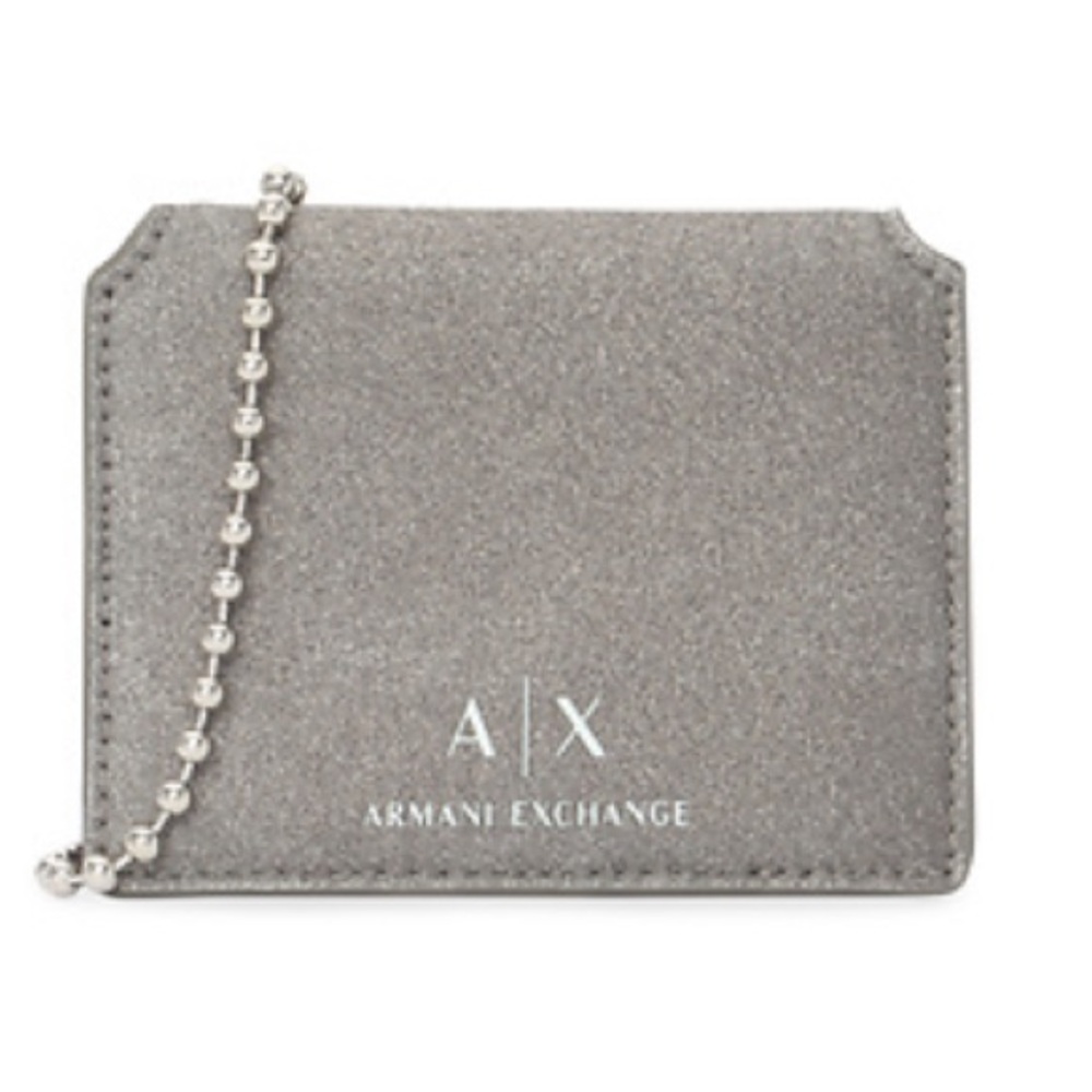 Armani Exchange Glittery Black Card Holder with Silver Chain Strap